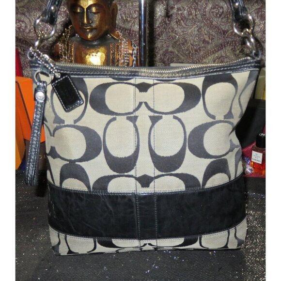 Coach 2008 Cursive Creed Limited Edition Signature Stripe Canvas & Leather Tote - Picture 1 of 11